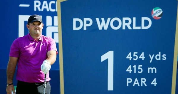 Patrick Reed of US prepares to tee off the 1st hole during Day Two of the DP World Tour Championship at Jumeirah Golf Estates on Dec. 11, 2020 in Dubai, United Arab Emirates. (Photo by Andrew Redington)