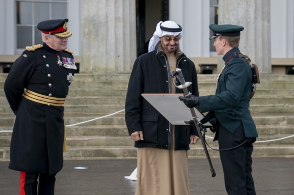 Abu Dhabi Crown Prince Sheikh Mohamed bin Zayed Al Nahyan, who is also the deputy supreme commander of the UAE armed forces, attended on Friday the graduation ceremony of his son, Sheikh Zayed bin Mohamed bin Zayed Al Nahyan, and several Emirati cadets at the Royal Military Academy Sandhurst in the United Kingdom. — WAM photos