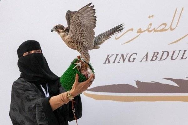 Adhari participated in the Melwah 400-meter competition, on its fourth day, with her falcon Aneed in the round of Gir Shaheen Qurnass for Saudi owners.