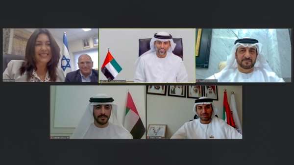  UAE Minister of Energy and Infrastructure Suhail Al Mazrouei held a virtual meeting on Monday with Israeli Minister of Transportation and Road Safety Miri Regev to strengthen bilateral cooperation as part of the Abraham Accords between the United Arab Emirates and Israel. — WAM photo