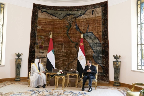 Egyptian President Abdel Fattah El-Sisi met on Wednesday with Abu Dhabi Crown Prince Sheikh Mohamed bin Zayed Al Nahyan at the Ittihadiya Palace in Cairo. — WAM photos