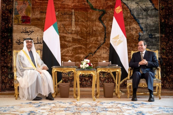 Egyptian President Abdel Fattah El-Sisi met on Wednesday with Abu Dhabi Crown Prince Sheikh Mohamed bin Zayed Al Nahyan at the Ittihadiya Palace in Cairo. — WAM photos