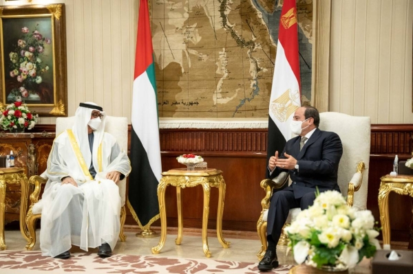 Egyptian President Abdel Fattah El-Sisi met on Wednesday with Abu Dhabi Crown Prince Sheikh Mohamed bin Zayed Al Nahyan at the Ittihadiya Palace in Cairo. — WAM photos