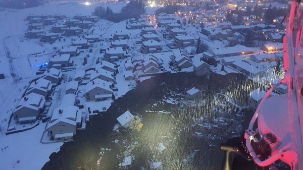 Police were alerted on Wednesday morning to the slip in the village of Ask, in the municipality of Gjerdrum, where several homes had been destroyed. — Courtesy photo

