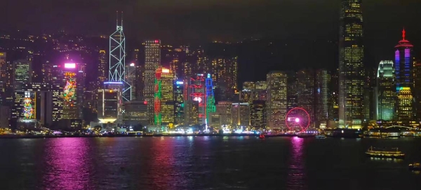 The skyline of Hong Kong harbor in seen at night in this courtesy file photo.
