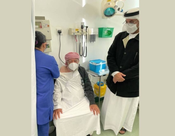  Nakheera Obaid Saeed Al Dhaheri, a 97-year old Emirati citizen, received the first dose of the COVID-19 vaccine at the Neama Health Centre, whose outpatient services section is operated by the Abu Dhabi Health Services Company (SEHA). — Courtesy photo