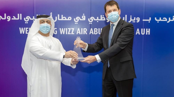 (Left) Shareef Al Hashmi, ADAC CEO and (right) Wizz Air Abu Dhabi’s managing director, Kees Van Schaick mark the launch of Wizz Air Abu Dhabi.