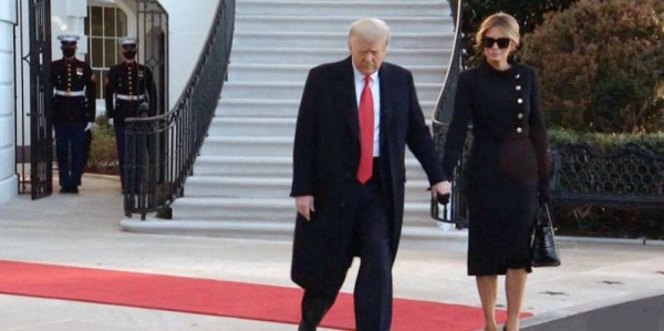 President Donald Trump and Melania Trump depart the White House before Joe Biden's inauguration.