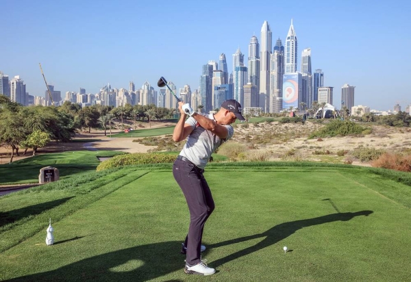 Henrik Stenson of Sweden plays a shot from the eighth tee during the pro-am as a preview for the Omega Dubai Desert Classic on the Majlis Course at The Emirates Golf Club on Jan. 22, 2020 in Dubai, United Arab Emirates. (Photo by David Cannon)