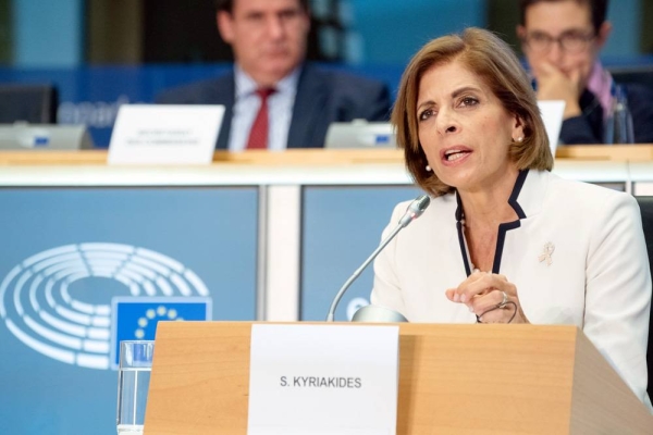 EU Health Commissioner Stella Kyriakides  making a point in this file photo.