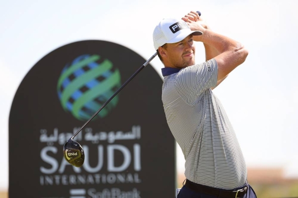 Victor Perez of France on the 6th tee during the third round of the Saudi International powered by SoftBank Investment Advisers at Royal Greens Golf and Country Club on Saturday in King Abdullah Economic City, Saudi Arabia. (Photo by Ross Kinnaird)