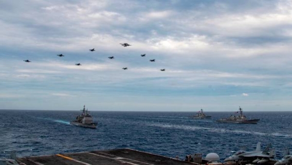 Two US Navy aircraft carrier strike groups began operations in the disputed waters of the South China Sea on Tuesday, the latest show of naval capabilities by the Biden administration as it pledges to stand firm against Chinese territorial claims. — Courtesy photo