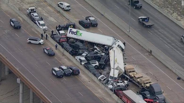 At least five people were killed and at least 36 people taken to hospitals in a pileup involving dozens of vehicles in poor weather on Interstate 35W in the Texas city of Fort Worth on Thursday morning, officials said. — Courtesy photo