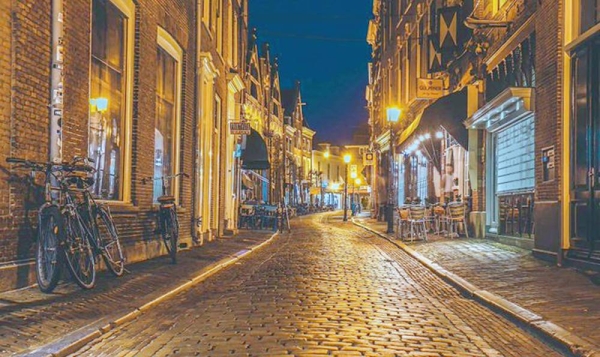 A view of a street of Haarlem at night. Dutch Prime Minister Mark Rutte Tuesday announced some changes to the current coronavirus regulations, but said the curfew in the Netherlands will be extended until March 15.