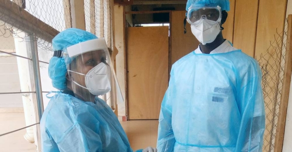 Dr. Rokhiatou Babio (left) is one of the few women in Benin who spearheads a medical team on the frontline to save human lives from the coronavirus pandemic. — courtesy Aboudou Souleymane