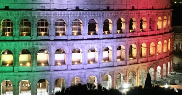 File photo shows the Colosseum in Rome illuminated in the colors of the Italian flag. — courtesy FAO/Elly Barrett