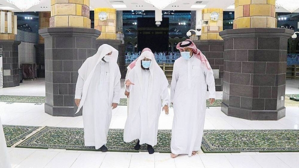 Sheikh Abdul Rahman Al-Sudais, head of the Presidency for the Affairs of Two Holy Mosques, took a field tour Tuesday to the Grand Mosque’s call to prayer place, in preparation for the blessed month of Ramadan.