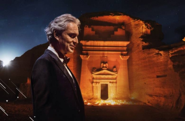 Tenor Maestro Andrea Bocelli returns to AlUla on Thursday, April 8, 2021, for a world-first performance at UNESCO World Heritage Site, Hegra.