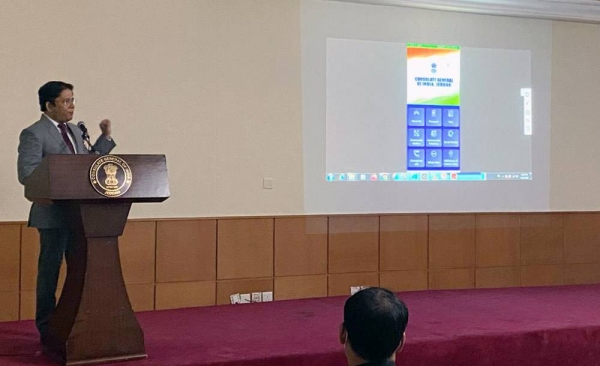 Indian Consul General Mohd. Shahid Alam on Monday launches an exclusive app that would enable the community to stay connected with the mission in Jeddah. Seen is the Minister of State for External Affairs V. Murleedharan's message on the occasion.