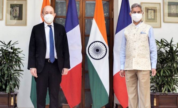 Indian External Affairs Minister S. Jaishankar, right, and visiting Minister for Europe and Foreign Affairs of France Jean-Yves Le Drian following their discussions in New Delhi. — courtesy photo