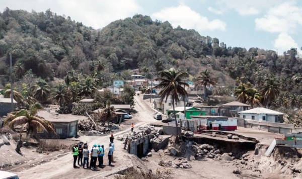 An aerial view in the red zone impacted by the La Soufrière volcano eruption in St. Vincent and the Grenadines. — courtesy UN Barbados OECS/ Bajanpro