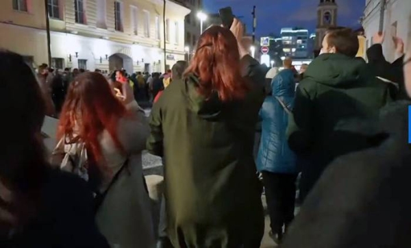 Video grab of supporters of Kremlin critic Alexei Navalny protesting peacefully in Moscow on Wednesday.