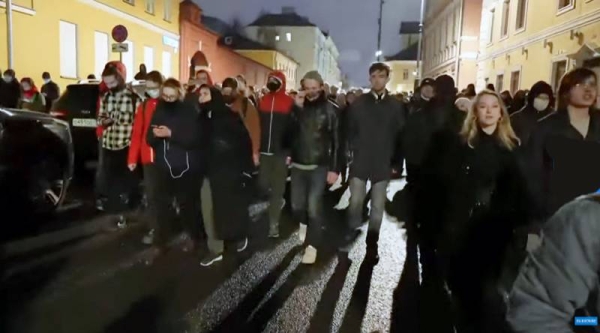 Video grab of supporters of Kremlin critic Alexei Navalny protesting peacefully in Moscow on Wednesday.