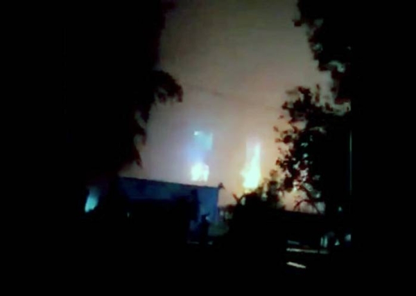 Videograb of the oxygen cylinders exploded and setting off a huge fire at Baghdad's Ibn Al-Khatib Hospital.