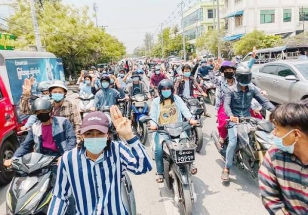 Protesters in Yangon, Myanmar, peacefully demonstrate against the Junta on Monday. — courtesy Twitter