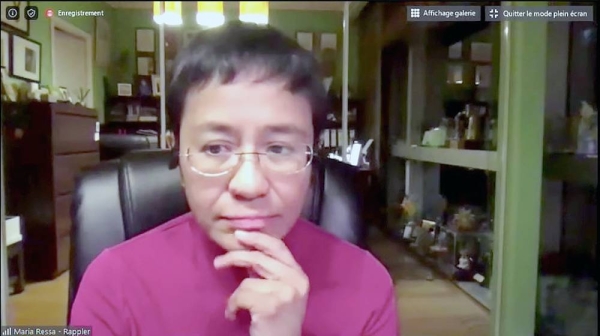 A screenshot of Maria Ressa during a UNESCO online dialogue on press freedom in 2020. — courtesy UNESCO