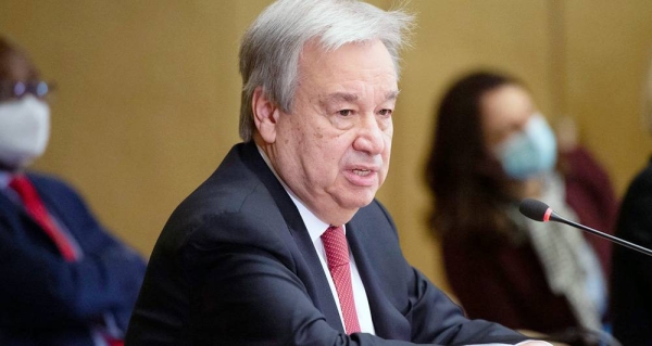 UN Secretary-General António Guterres briefs the Informal 5 1 meeting on Cyprus in Geneva. — courtesy UN Photo/Violaine Martin