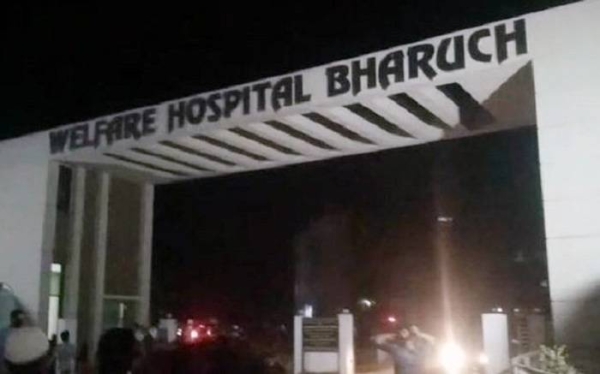 The fire broke out in the COVID-19 ward at the four-storied Welfare Hospital, which is situated on Bharuch-Jambusar highway. — courtesy Twitter