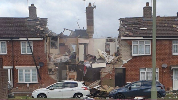 Lancashire Police said that two houses in Heysham collapsed and another was badly damaged by the suspected gas explosion. — Courtesy photo

