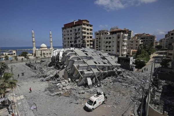 Israel leveled a six-story building in downtown Gaza City on Tuesday morning, as it once again carried out pre-dawn airstrikes on what it said were militant targets. — Courtesy file photo
