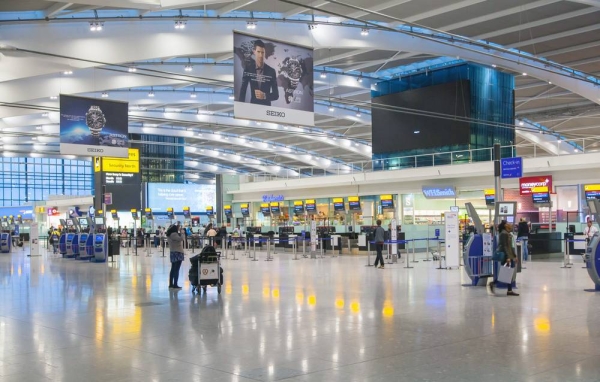 The arrival terminal at London Heathrow Airport. Thousands of EU citizens were refused entry at the UK border in the first three months of 2021, representing a major surge in cases despite a decline in travel due to the coronavirus pandemic.