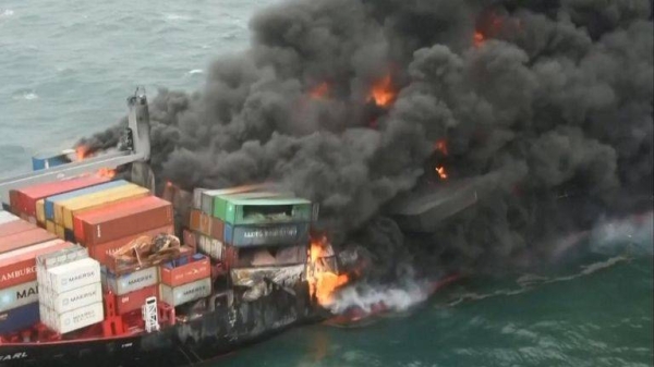 A huge cleanup operation was underway for the sixth day in Sri Lanka on Tuesday after a container ship laden with chemicals caught fire 12 days ago. — Courtesy photo