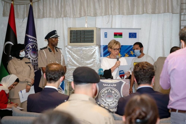 The handover ceremony of the Al-Andalus police station. The Ministry of Interior (MoI), the European Union and the United Nations Development Program (UNDP) have finalized the creation of the first Model Police Station (MPS) in Libya, located in Hai al-Andalus, as part of joint efforts to advance community security.