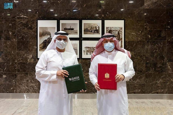 The MoU was signed by President of the General Authority for Civil Aviation (GACA) Abdulaziz Al-Duailej and Director-General of General Civil Aviation Authority of the UAE Saif Mohammed Al-Suwaidi here on Tuesday. 