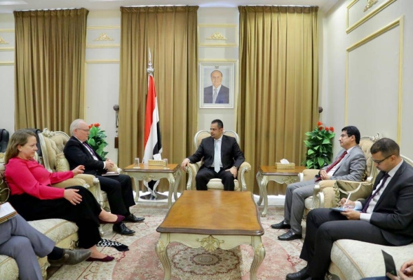 Yemeni Prime Minister Ma'een Abdulmalik, center, meets with US Envoy to Yemen Tim Lenderking in Riyadh on Thursday. — Courtesy photo
