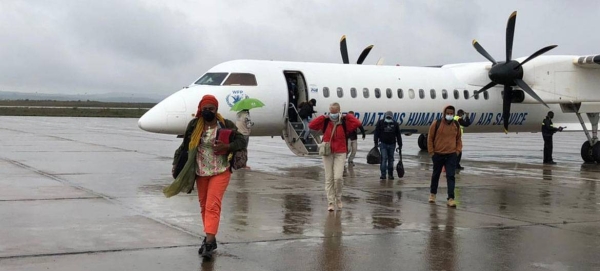 Aid workers arrive in Mekelle in the Ethiopian region of Tigray on the first humanitarian passenger flight there. — Courtesy photo
