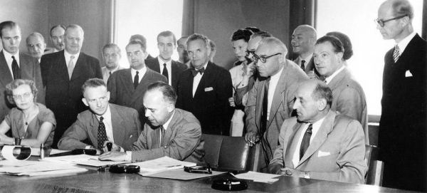 The 1951 Refugee Convention is signed in Geneva, Switzerland on Aug. 1, 1951. — courtesy Arni/UN Archives