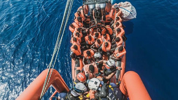 Humanitarian ship Ocean Viking rescues people off the Maltese coast, Aug. 1, 2021. — courtesy Flavio Gasperini /SOS Mediterranee