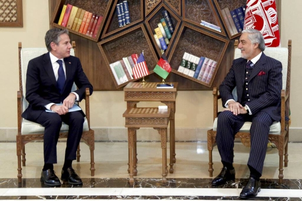 US Secretary of State Antony Blinken, left, and Afghan High Council for National Reconciliation Chairman Abdullah Abdullah are seen in this file picture. — Courtesy photo