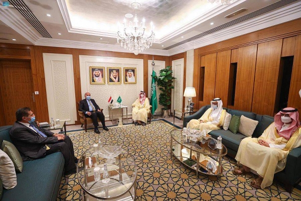 Saudi Arabia’s Foreign Minister Prince Faisal Bin Farhan met here on Sunday with his Iraqi counterpart Fuad Hussein.