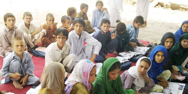 A UNICEF-supported community-based school in Jalalabad, the capital of Afghanistan's eastern Nangarhar province, before the Taliban seized control of the country. — courtesy UNAMA/Shafiqullah Waak