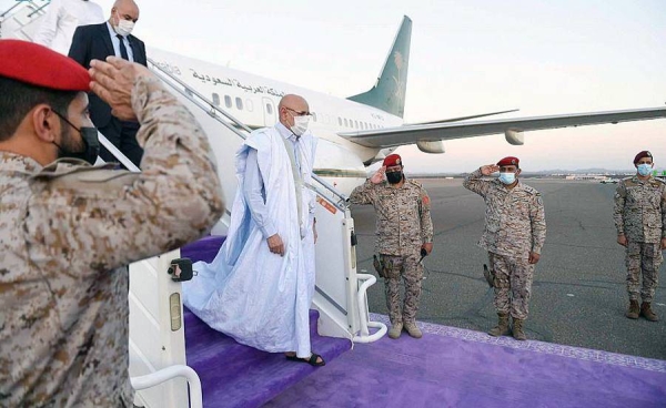 Mauritanian President Mohamed Ould Ghazouani and his accompanying delegation arrive in Madinah.