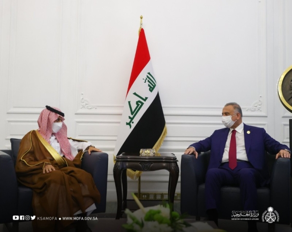 The Prime Minister of the Republic of Iraq, Mustafa Al-Kadhemi , received at the Presidential Palace here Saturday Minister of Foreign Affairs, Prince Faisal Bin Farhan Bin Abdullah.