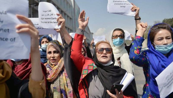 Afghan women take part in a demonstration for their rights in Kabul on Friday. — courtesy CNN