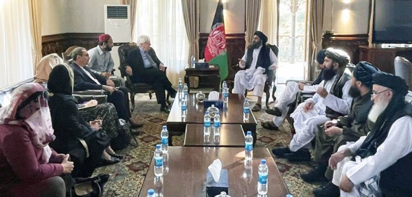 Martin Griffiths, UN under-secretary-general for humanitarian affairs and relief coordinator, discusses humanitarian issues with the leadership of the Taliban in Kabul, Afghanistan. — courtesy OCHA