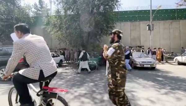 Videograb of the sequence of event that led to heavy gunfire in the Afghan capital as the Taliban cracked down on a protest.